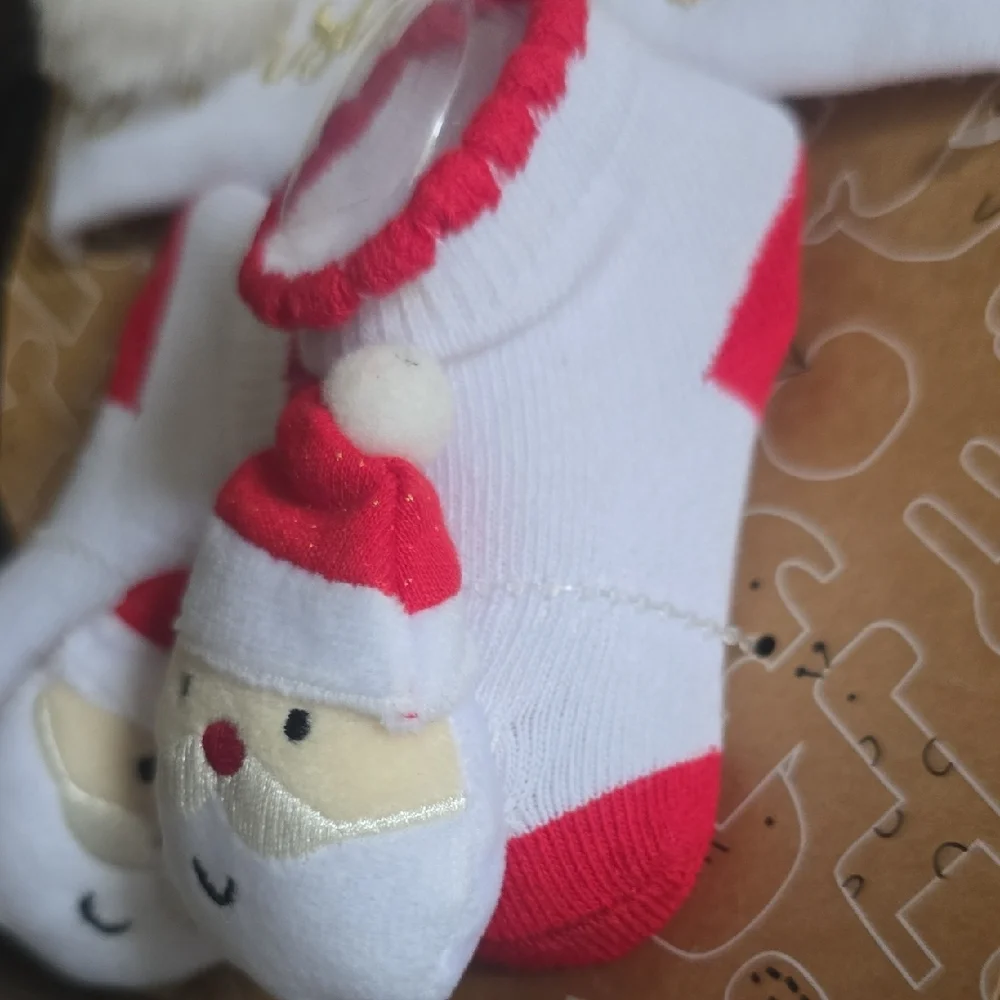 Baby Essentials Festive Red and White Hat and Sock Set